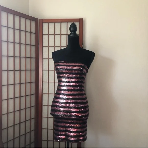 open lace back dress I've Been Thinking Knit Mini Dress Pink Stripe main image 0